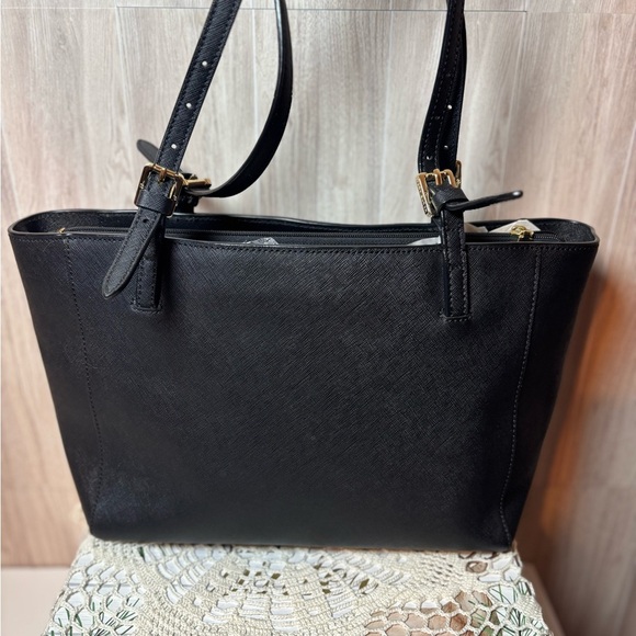 Tory Burch York Buckle Tote Bag Black Saffiano Leather with Gold Accents - Picture 3 of 13